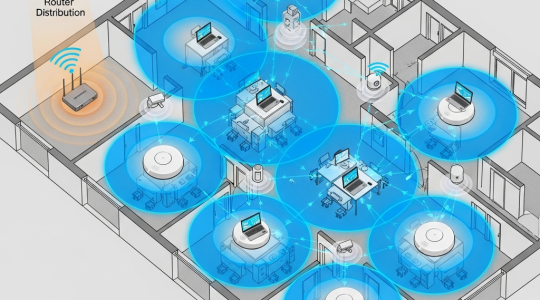 وداعاً لنقاط الواي فاي الميتة: دليل شامل لاختيار مقوي الشبكة (Access Point) لتغطية كاملة للمساحات الكبيرة