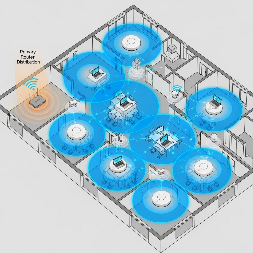 وداعاً لنقاط الواي فاي الميتة: دليل شامل لاختيار مقوي الشبكة (Access Point) لتغطية كاملة للمساحات الكبيرة